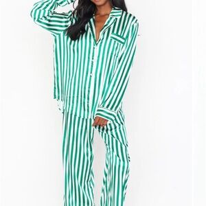 Show Me Your MuMu Green and White Striped Pajama Set